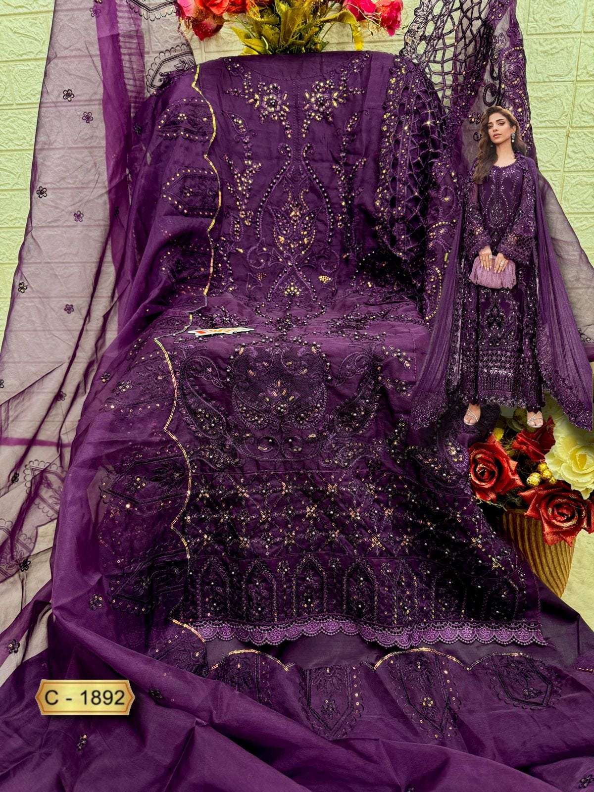 FEPIC ROSEMEEN C-1892 HEAVY ORGANZA EMBROIDERY PAKISTANI DRESSES-00201