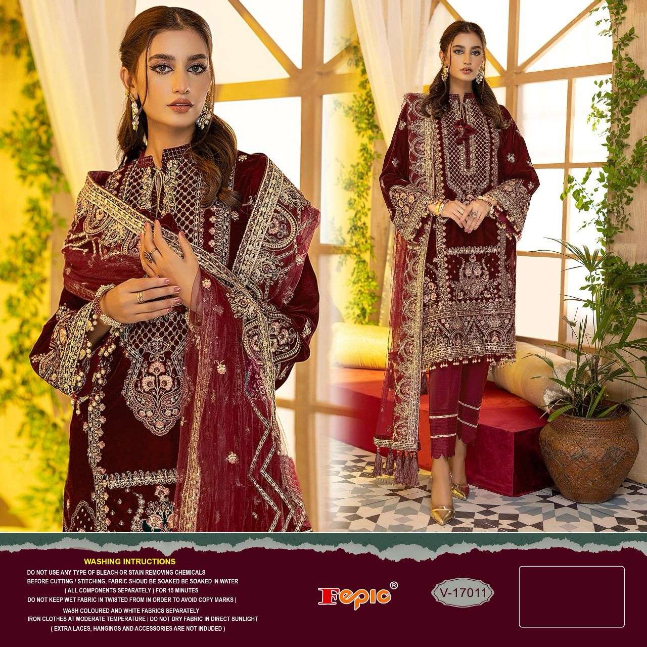 FEPIC ROSEMEEN V-17011 PURE VELVET EMBROIDERY PAKISTANI DRESSES-00201