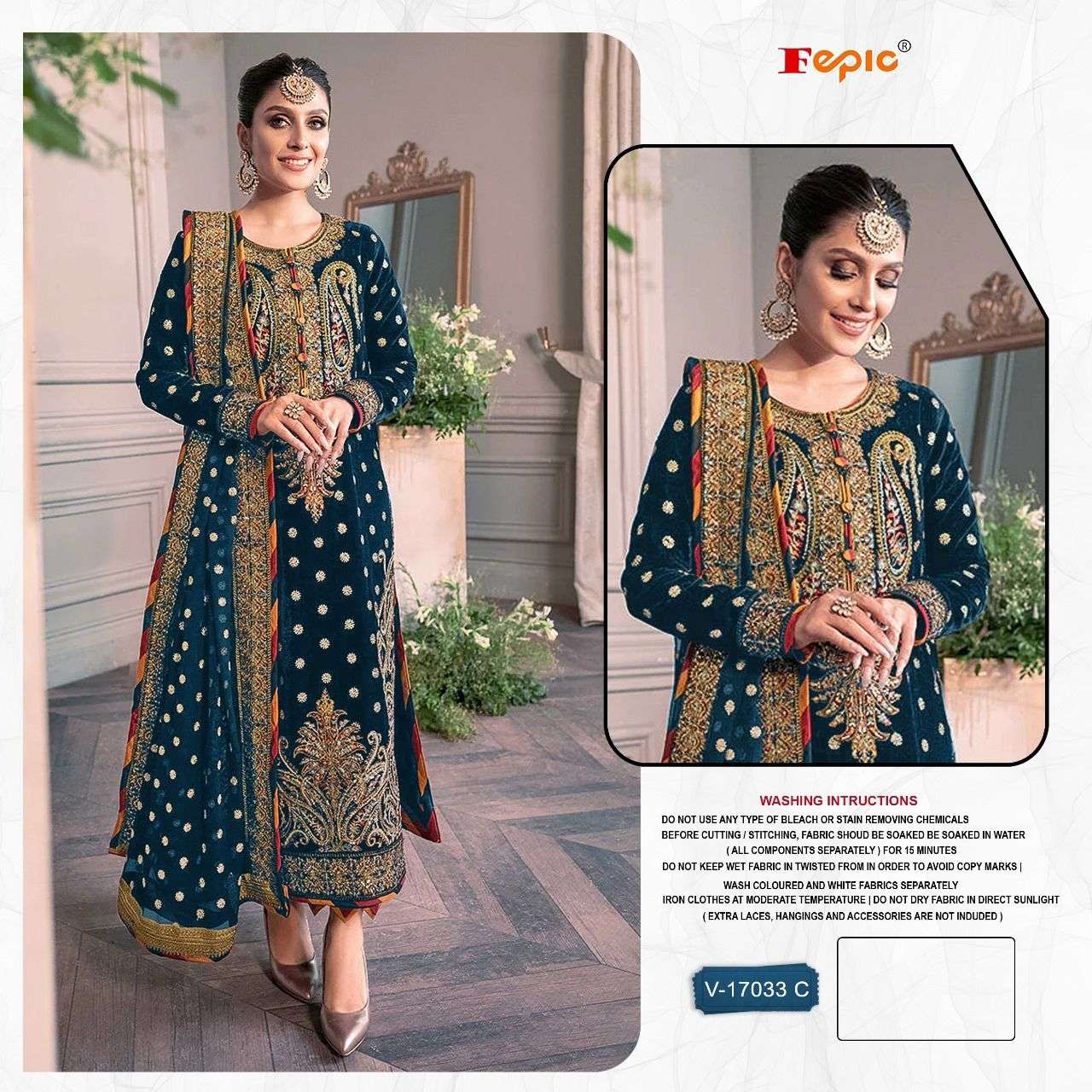 FEPIC ROSEMEEN V-17033 PURE VELVET EMBROIDERY PAKISTANI DRESS-00201