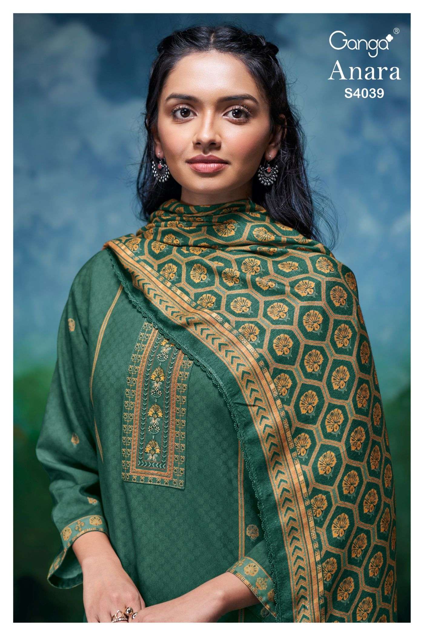 GANGA FASHION ANARA S-4039 A TO D SERIES PURE PASHMINA PRINTED DRESSES-00252