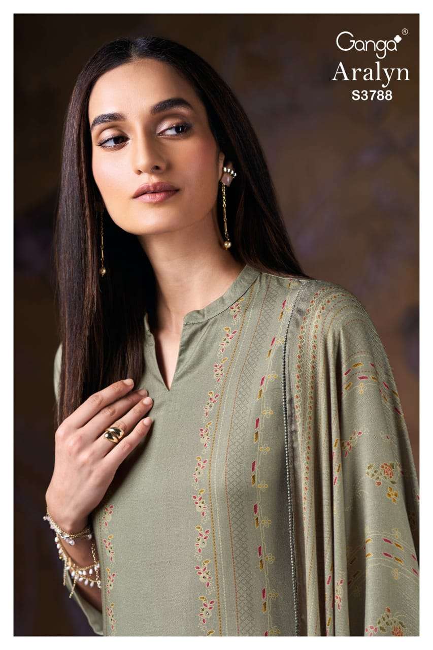GANGA FASHION ARALYN 3788-A TO 3788-D SERIES PURE PASHMINA PRINTED DRESSES-00252