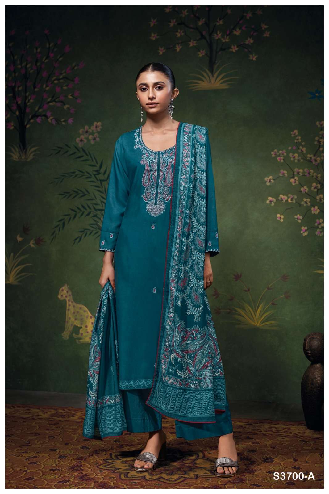 GANGA FASHION BEYLA S-3700-A TO S-3700-D SERIES PURE PASHMINA EMBROIDERY PAKISTANI DRESSES-00252