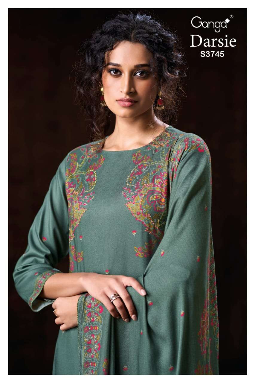 GANGA FASHION DARSIE A TO D SERIES PURE PASHMINA PRINTED DRESSES-00252