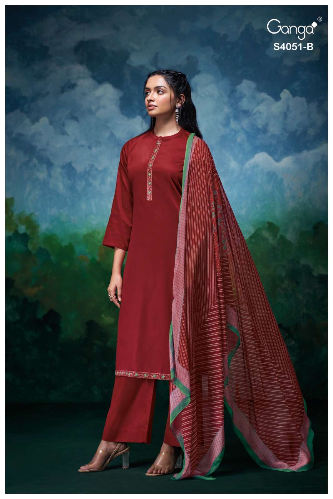 GANGA FASHION ESHAL S-4051 ATO D SERIES PURE COTTON SILK PRINTED DRESSES-00252