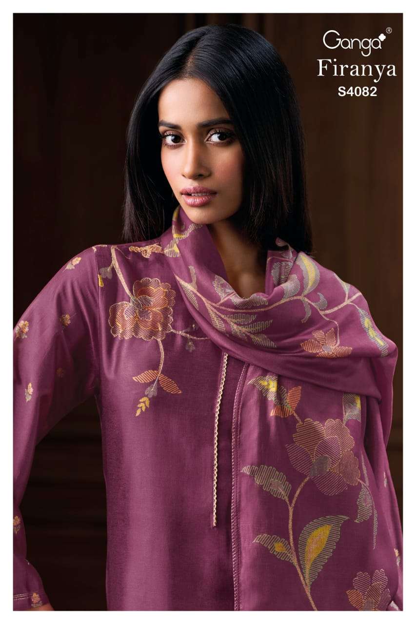 GANGA FASHION FIRANYA S-4082 A TO D SERIES PURE SILK PRINTED DRESSES-00252