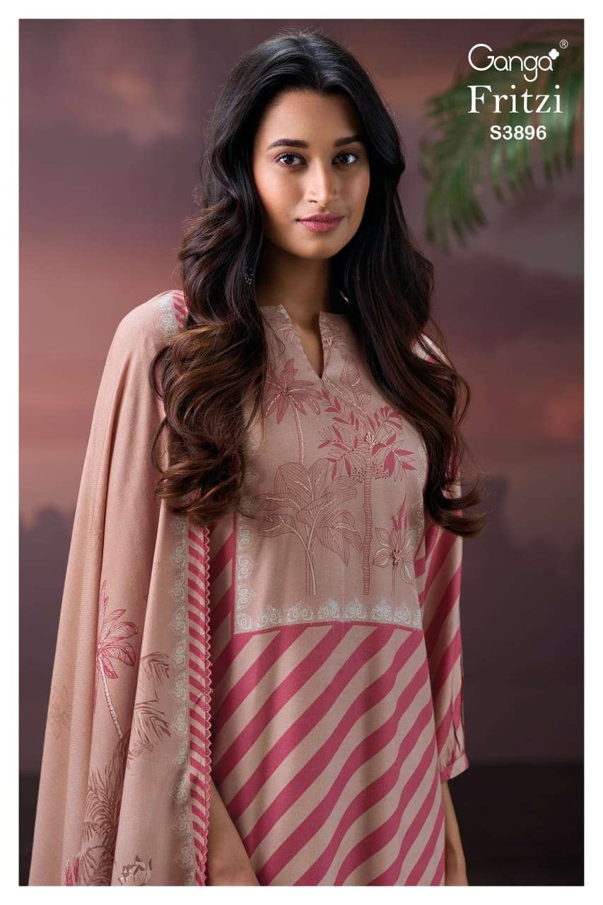 GANGA FASHION FRITZI S-3896 A TO D SERIES PURE PASHMINA PRINTED DRESSES-00252