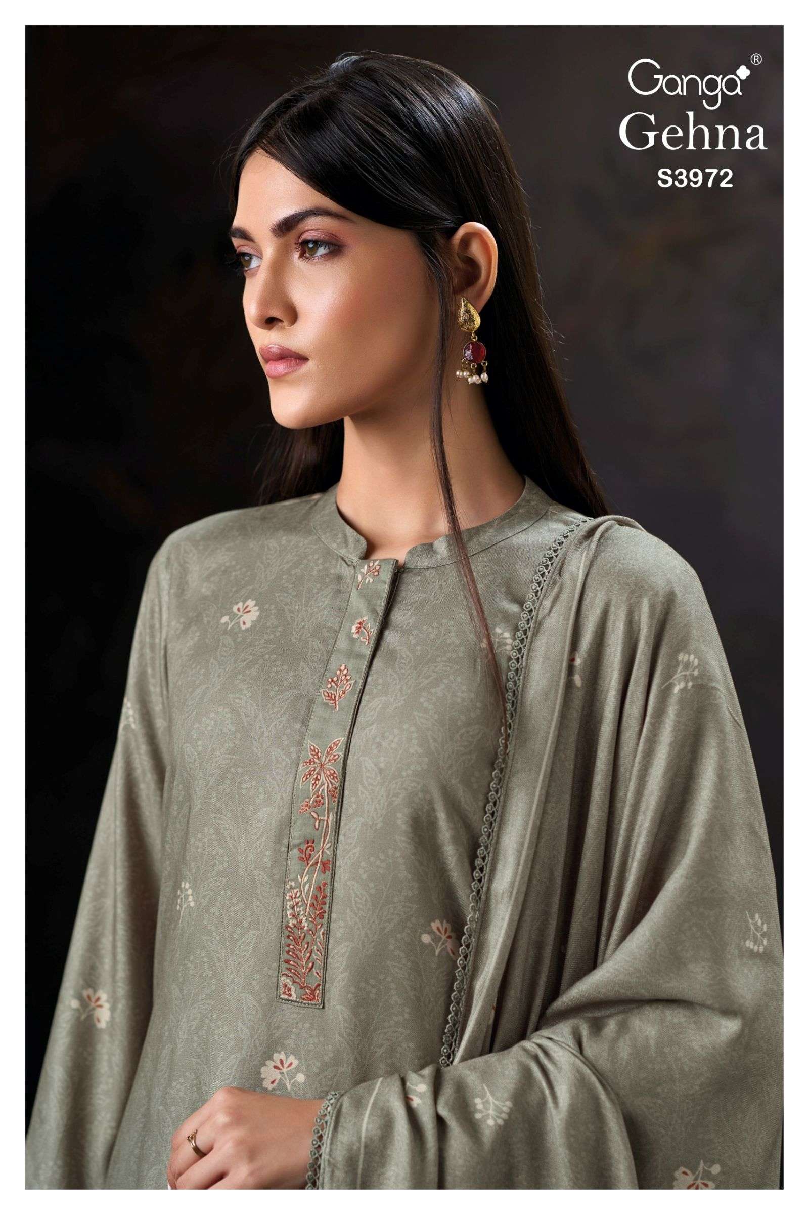 GANGA FASHION GEHNA S-3972 A TO D SERIES PURE PASHMINA PRINTED DRESSES-00252