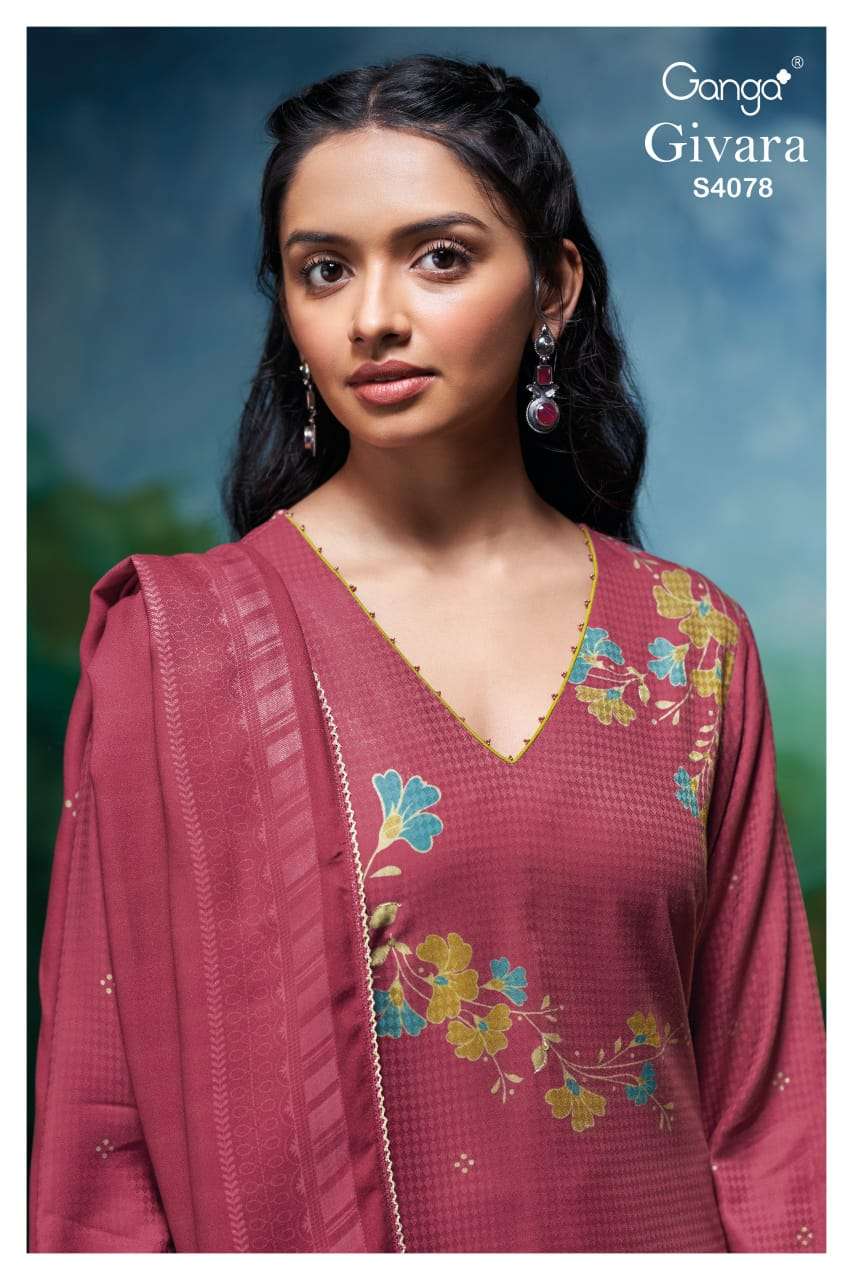 GANGA FASHION GIVARA S-4078 A TO D SERIES PURE PASHMINA PRINTED DRESSES-00252