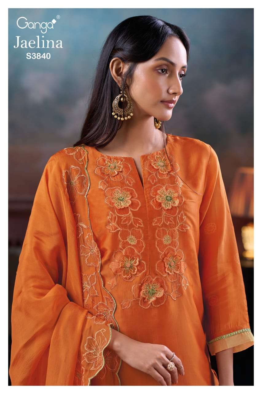GANGA FASHION JAELINA S-3840 PURE SATIN SILK PRINTED DRESSES-00252