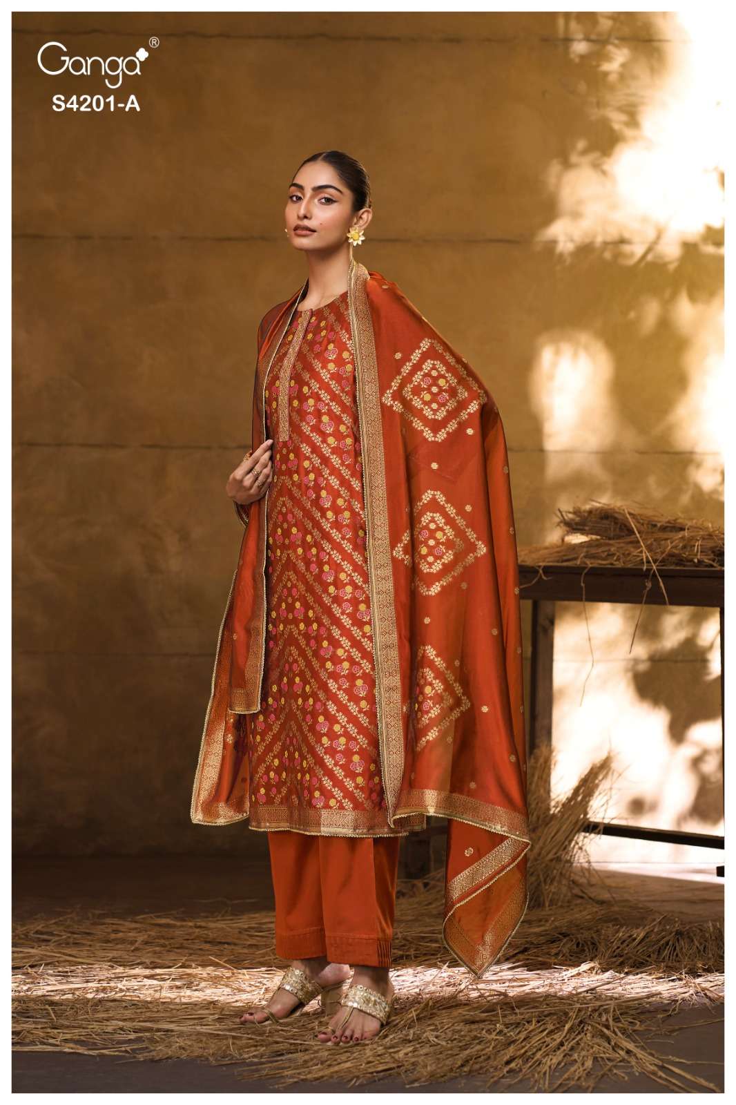 GANGA FASHION JERICA S4402-A TO S4402-D SERIES PURE VISCOSE SILK JACQUARD DRESSES-00252