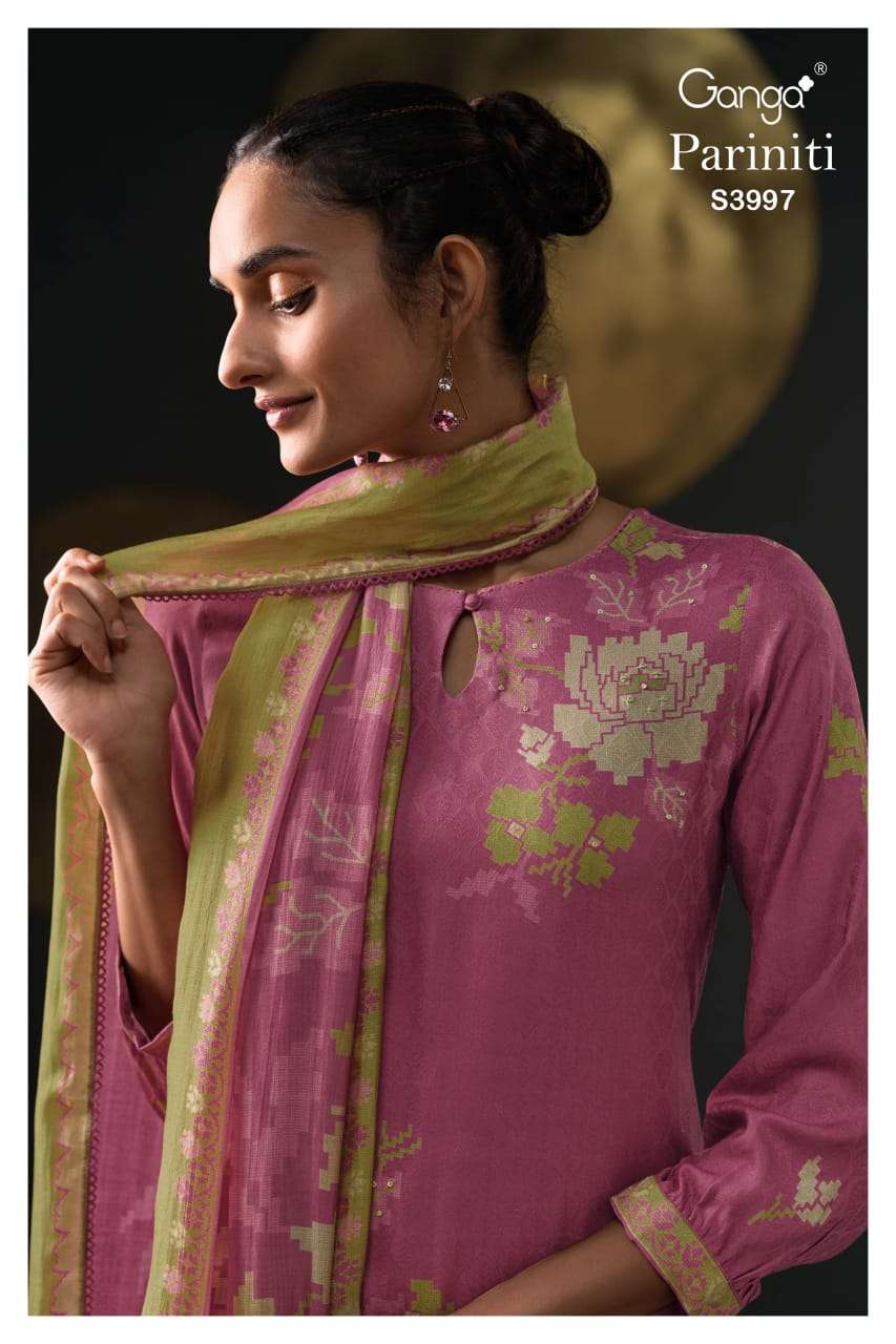 GANGA FASHION PARINITI S-3997 A TO D SERIES PURE PASHMINA PRINTED DRESSES-00252