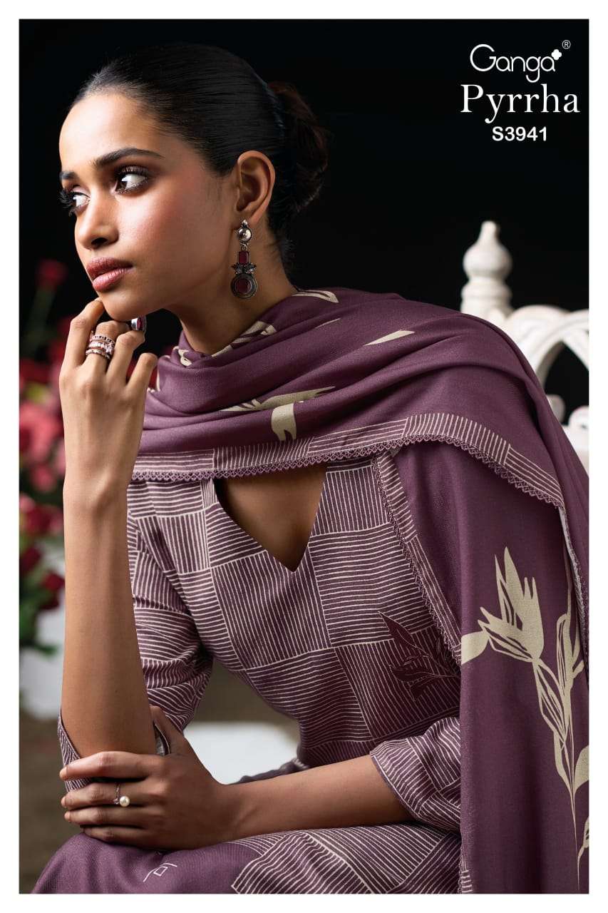 GANGA FASHION PYRRHA 3941-A TO 3941-D SERIES PURE PASHMINA PRINTED DRESSES-00252