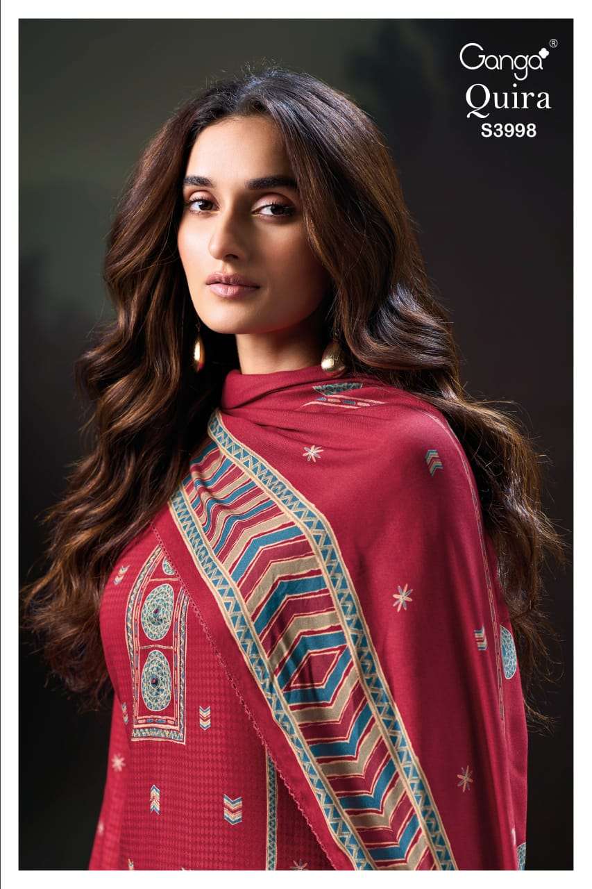 GANGA FASHION QUIRA S-3998 A TO D SERIES  PURE PASHMINA PRINTED DRESSES-00252