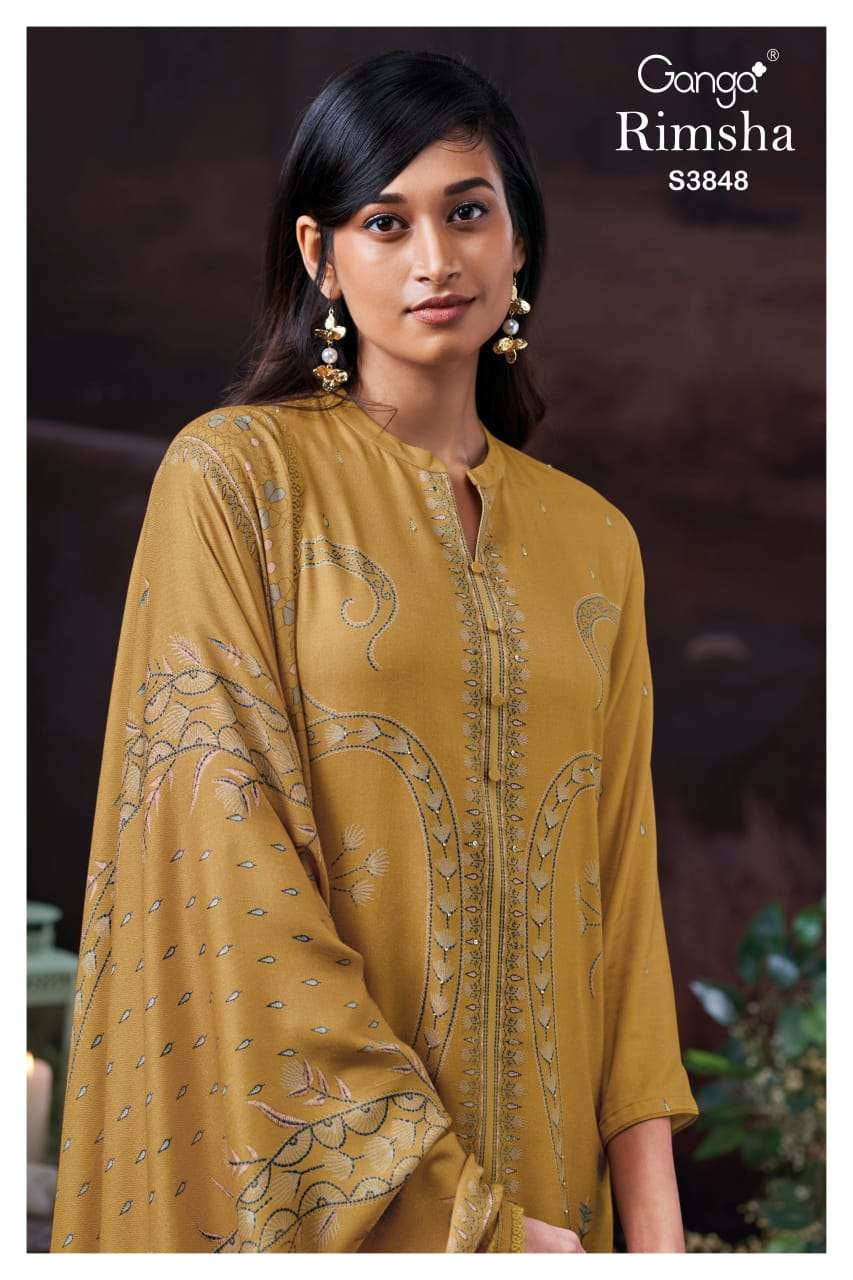 GANGA FASHION RIMSHA S-3848 A TO D SERIES PURE PASHMINA PRINTED DRESSES-00252