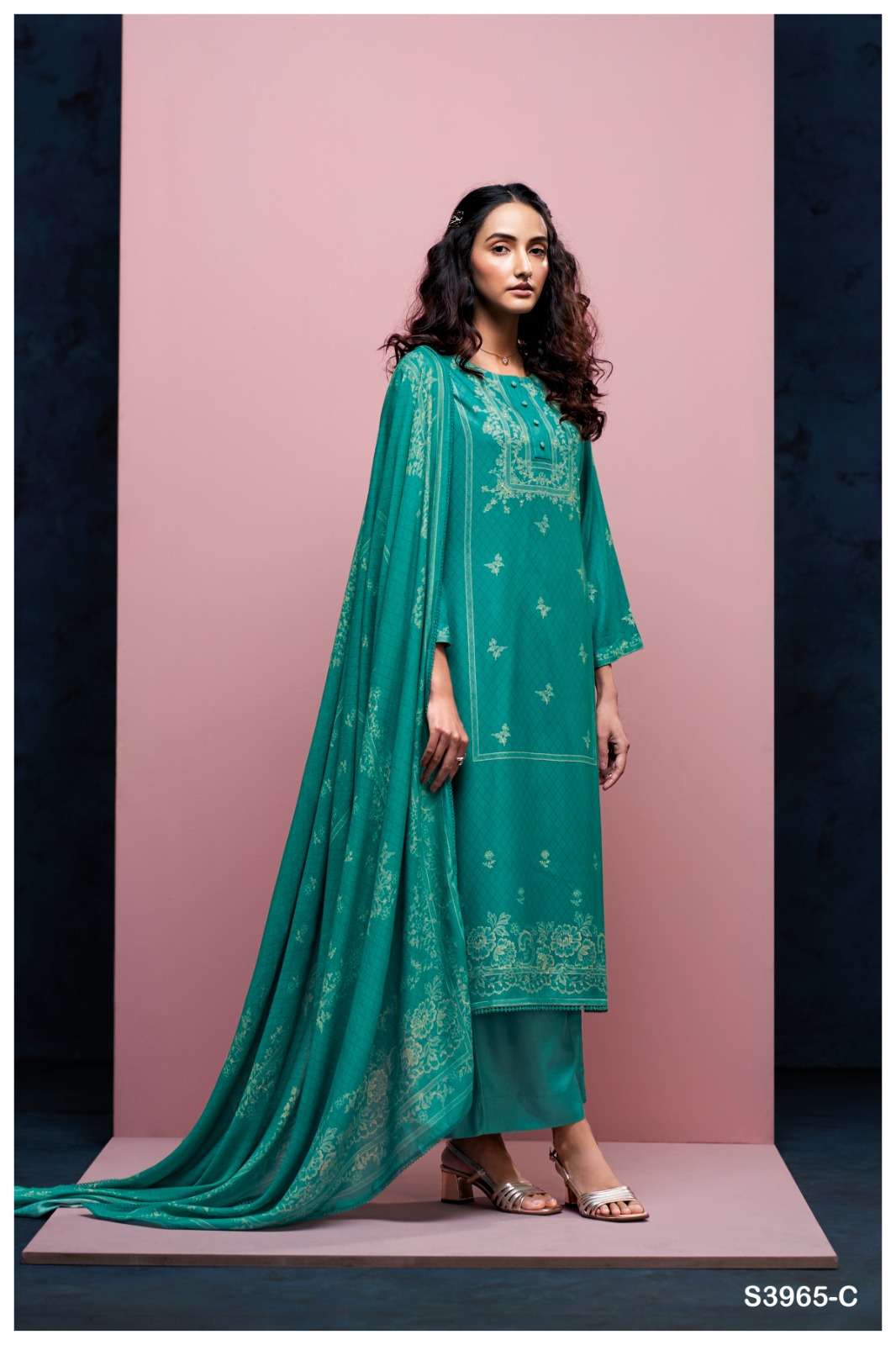 GANGA FASHION SHAMBHAVI S-3965 A TO D SERIES PURE PASHMINA PRINTED DRESSES-00252