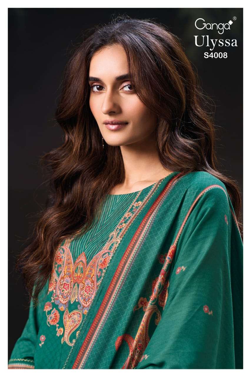 GANGA FASHION ULYSSA S-4008 A TO D SERIES PURE PASHMINA PRINTED DRESSES-00252
