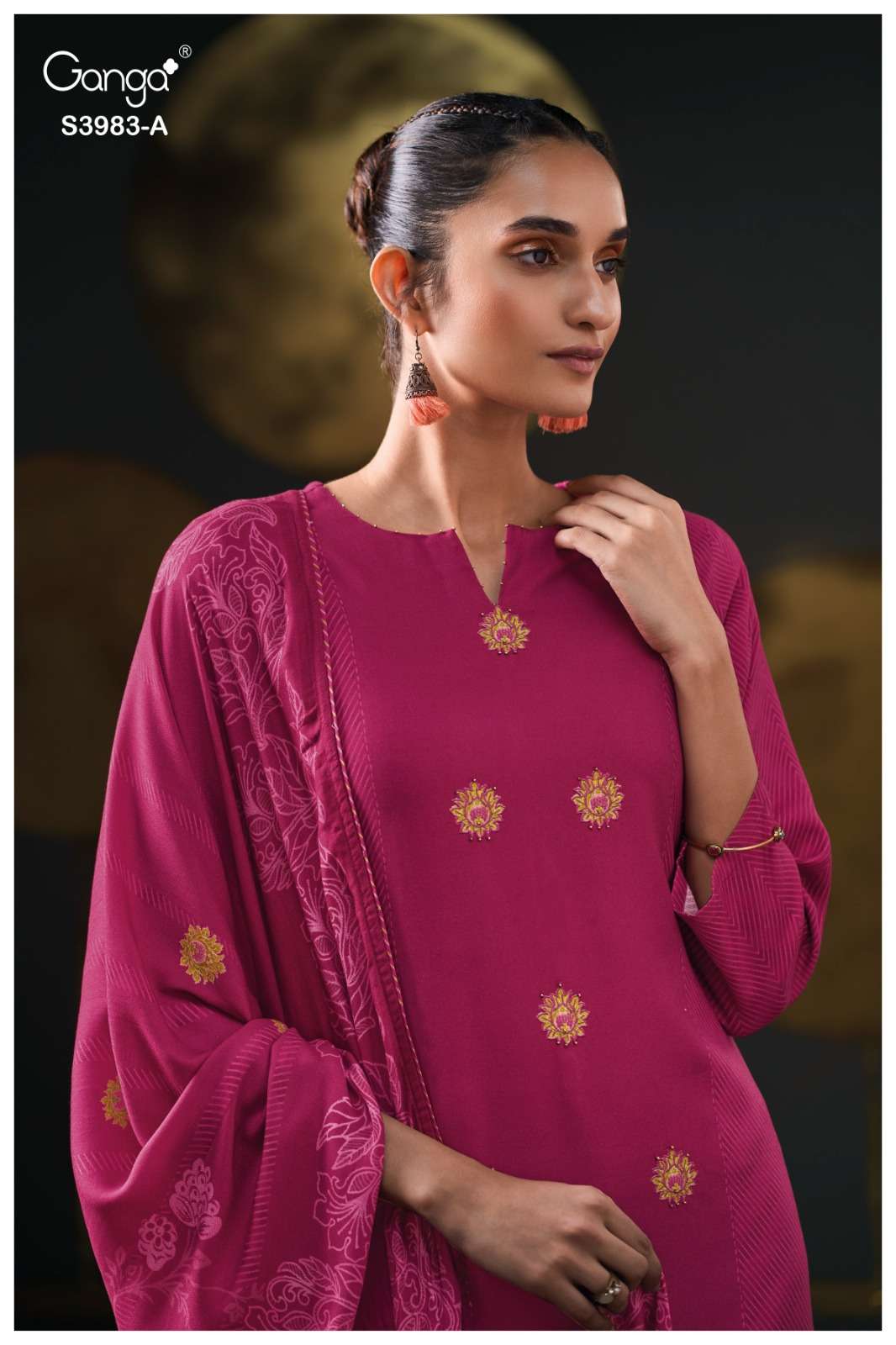 GANGA FASHION VRITALI S-3983 A TO D SERIES PURE PASHMINA PRINTED DRESSES-00252