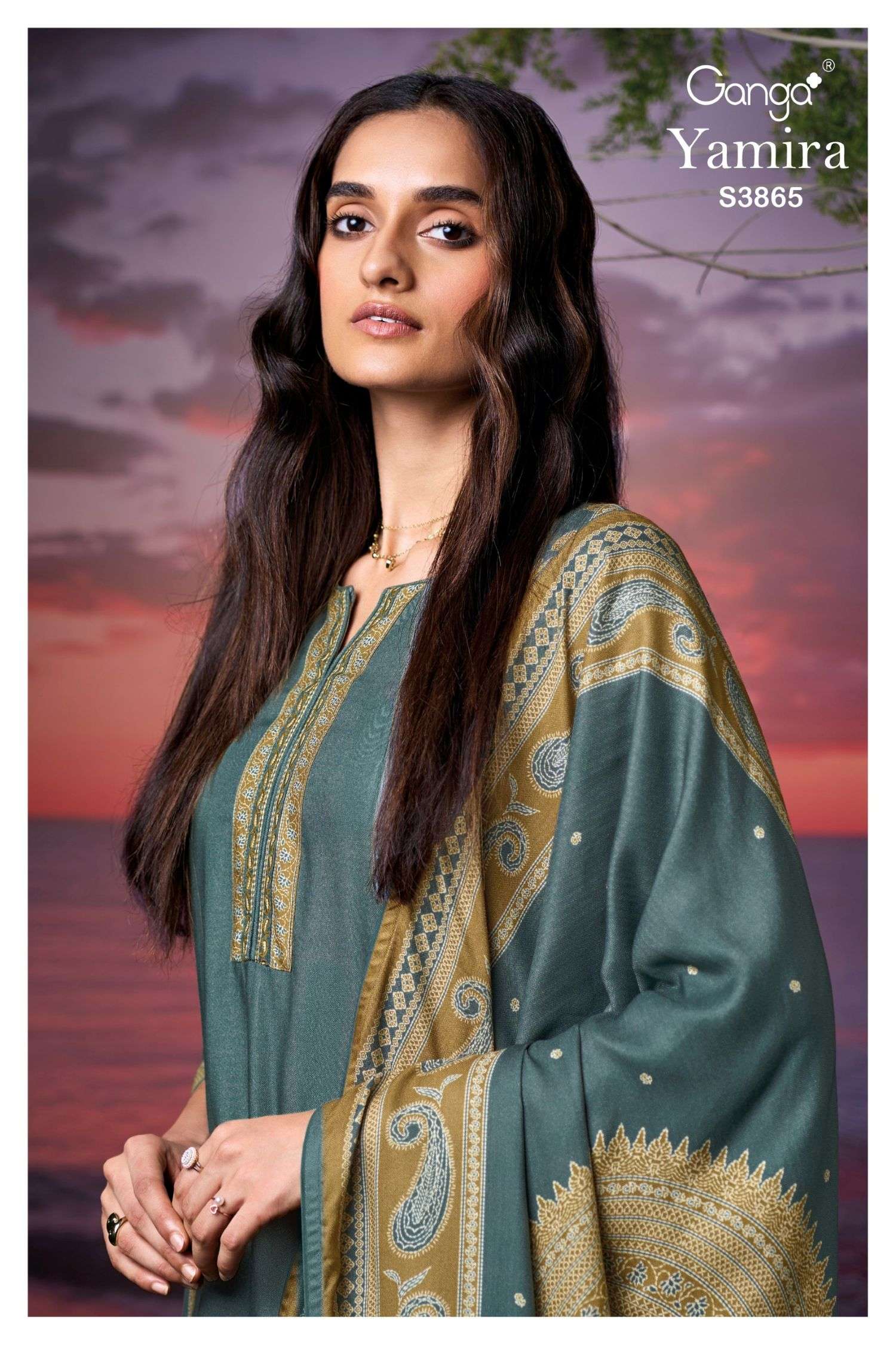 GANGA FASHION YAMIRA S-3865 A TO D SERIES PURE PASHMINA PRINTED DRESSES-00252