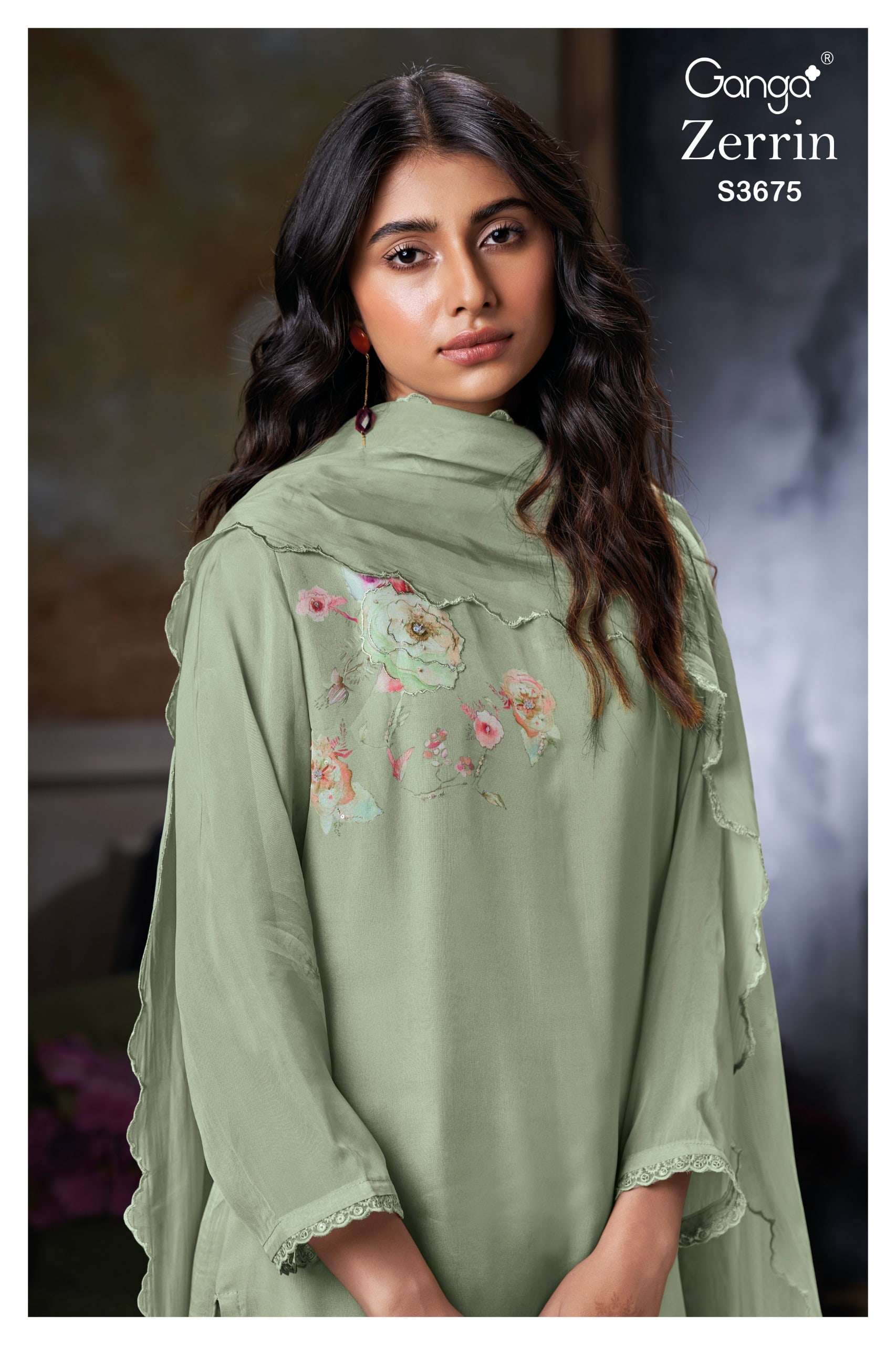 GANGA FASHION ZERRIN S-3675 SERIES PURE ORGANZA SILK EMBROIDERY DRESSES-00252