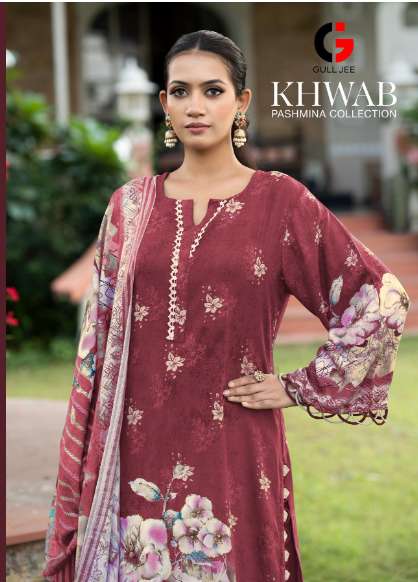 GULL JEE D-608-A TO 608-D SERIES PURE PASHMINA EMBROIDERY DRESSES-00011