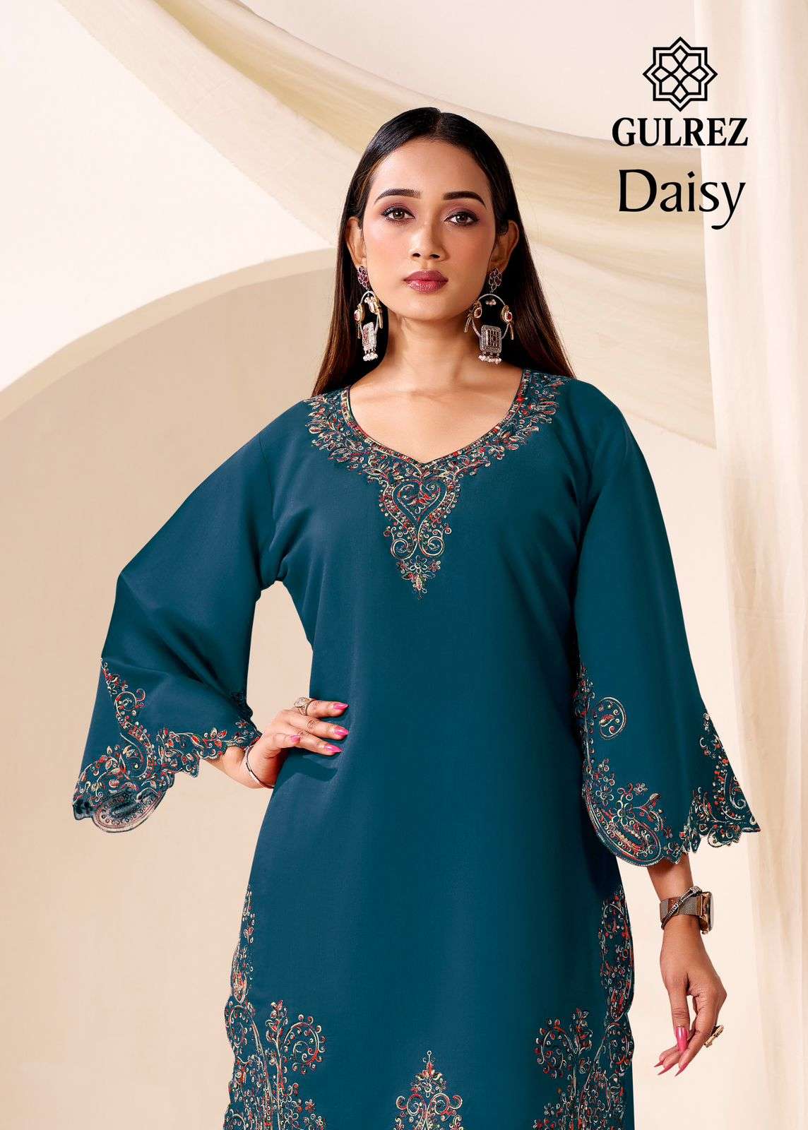 GULREZ DAISY 371-001 TO 371-004 SERIES PURE ROMAN SILK EMBROIDERY PAKISTANI DRESSES-00201