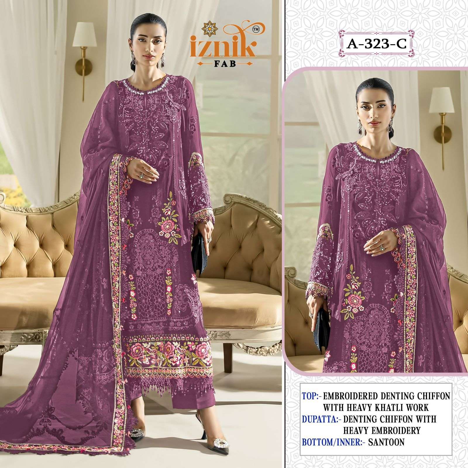 IZNIK FAB A-323 PURE CHIFFON EMBROIDERY PAKISTANI DRESSES-00201