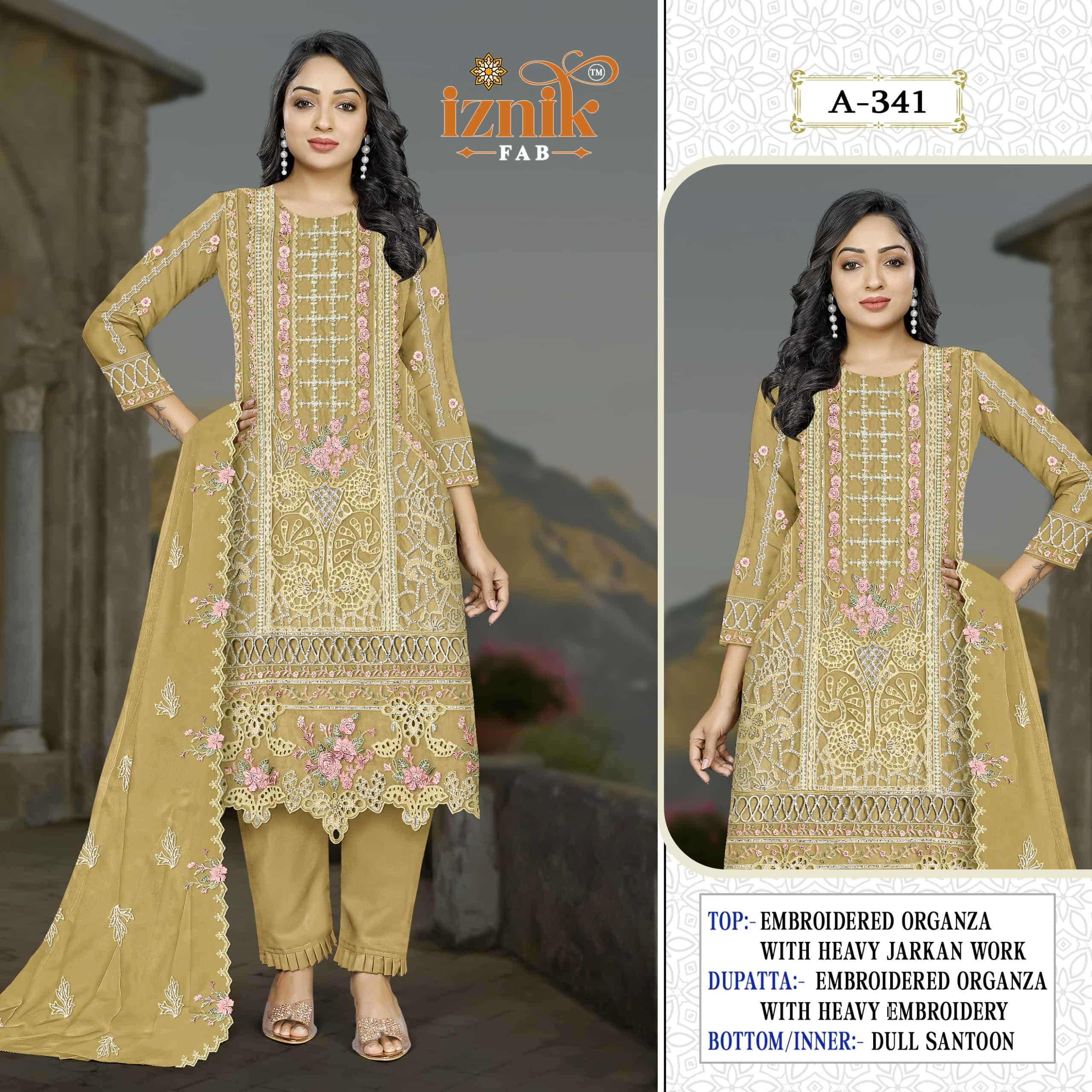 IZNIK FAB A-341 COLOUR PURE ORGANZA EMBROIDERY PAKISTANI DRESSES-00201