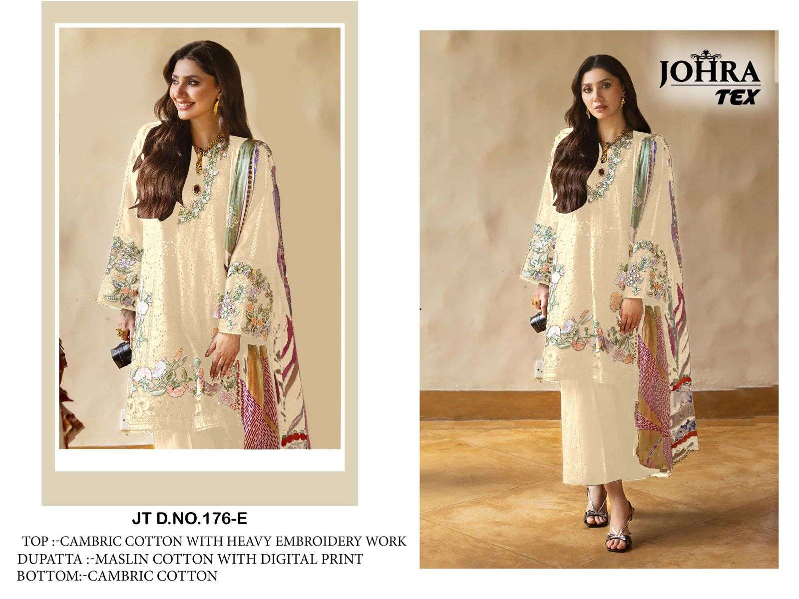 JOHRA TEX JT-176-E  DESIGNE PURE CAMRIC COTTON EMBROIDERY DRESS-00071