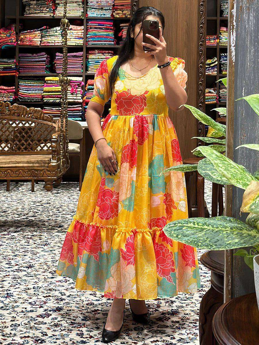 MC-1031 BY ASLIWHOLESALE DESIGNER PURE KOTA CHECKS PRINTED GOWNS-00249