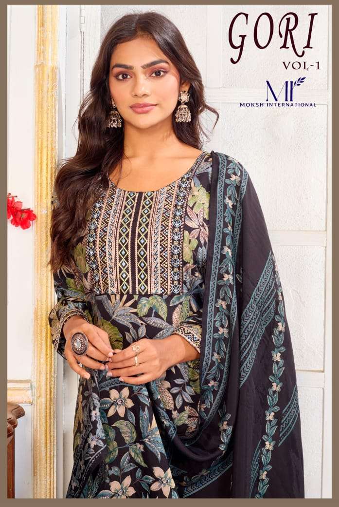 MOKSH INTERNATIONAL GORI VOL-01 1431 TO 1434 SERIES PURE CHANDERI EMBROIDERY DRESSES-00154