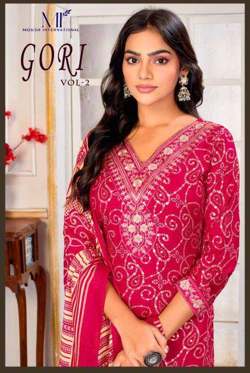 MOKSH INTERNATIONAL GORI VOL-02 1435 TO 1439 SERIES PURE CHANDERI EMBROIDERY DRESSES-00154