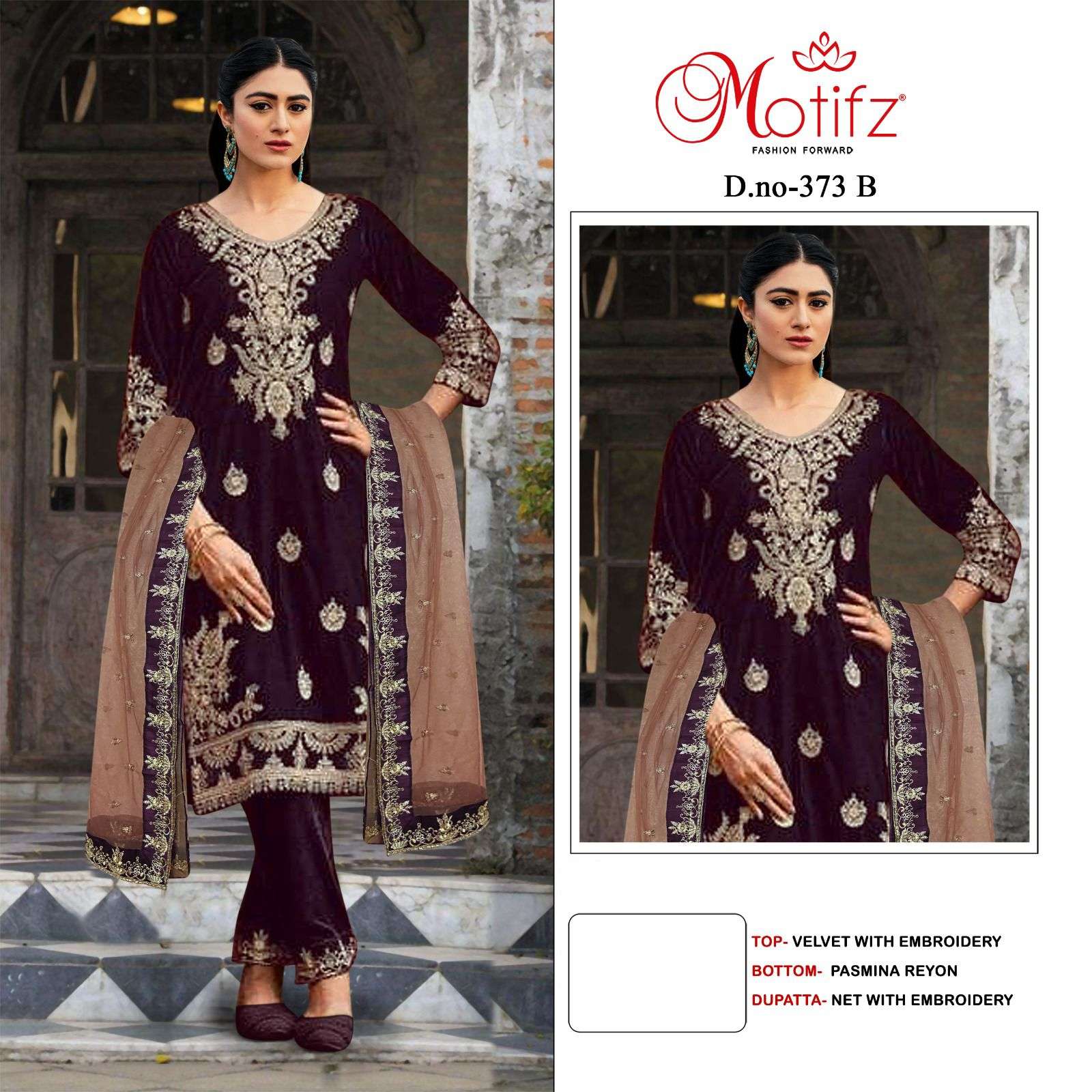 MOTIFZ 373 PURE VELVET EMBROIDERY PAKISTANI DRESS-00201