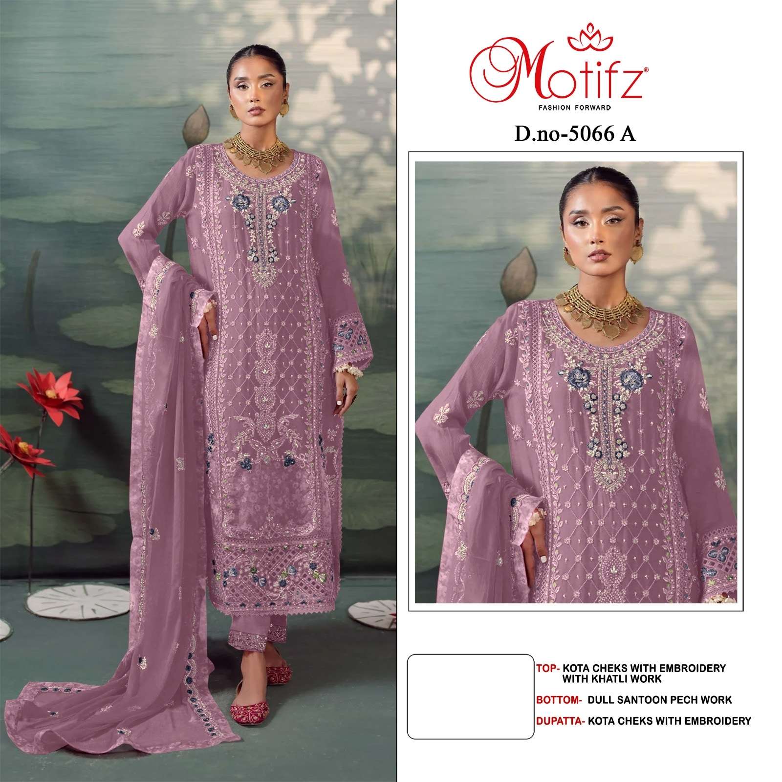 MOTIFZ 5066 PURE KOTA CHECKS EMBROIDERY PAKISTANI DRESSES-00201