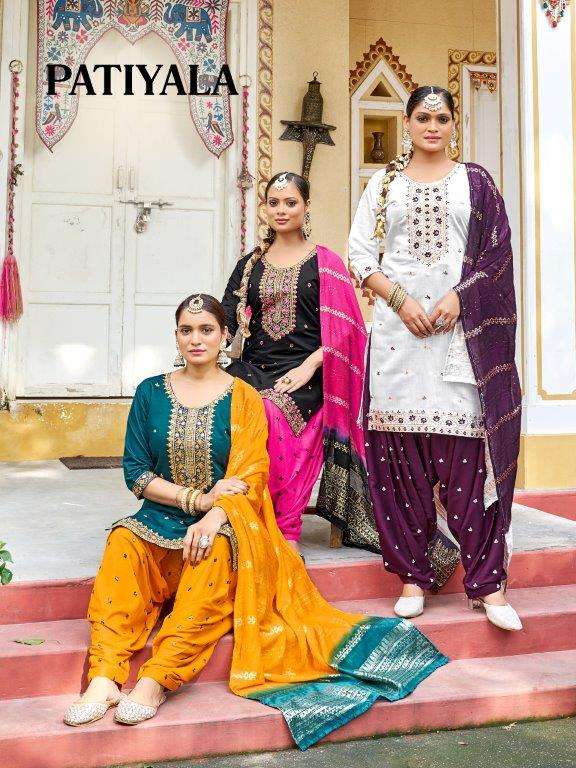 MUKESH PATIYALA 1001 TO 1008 SERIES PURE SILK EMBROIDERY DRESSES-00097