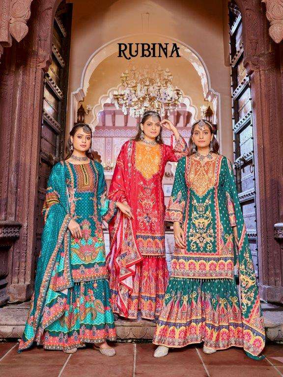 MUKESH RUBINA 1001 TO 1006 SERIES PURE SILK PRINTED DRESSES-00097