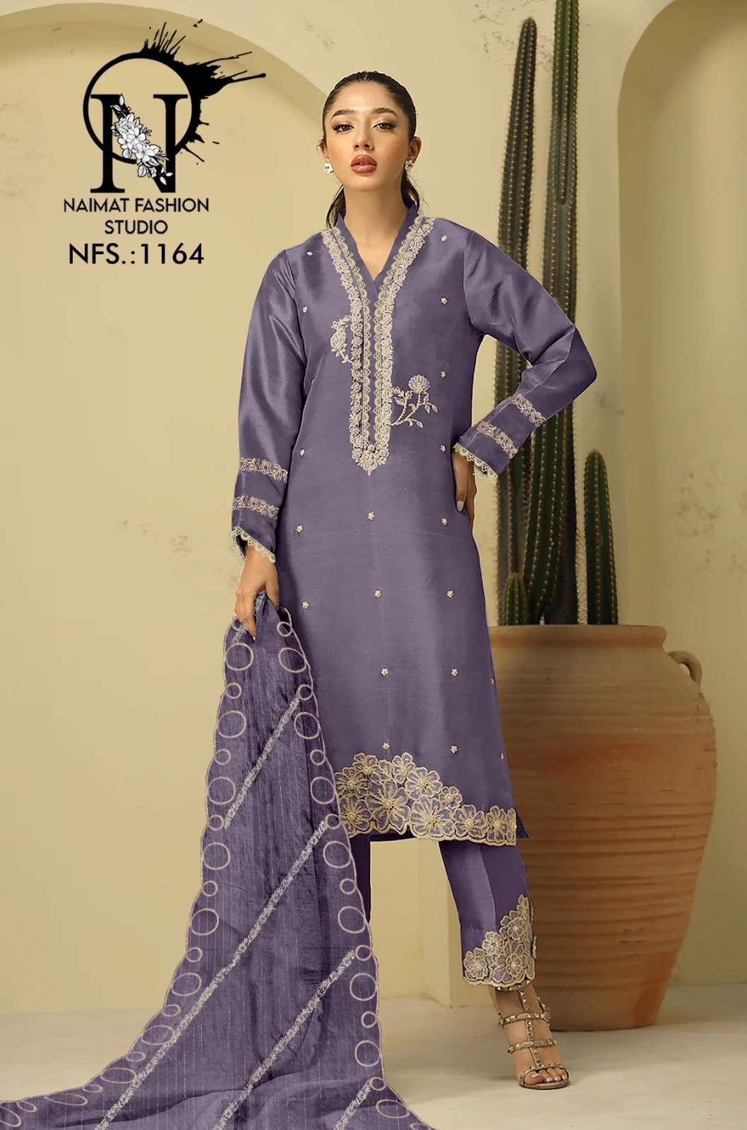 NAIMAT FASHION NFS-1164 PURE SATIN PRINTED EMBROIDERY DRESSES-00088