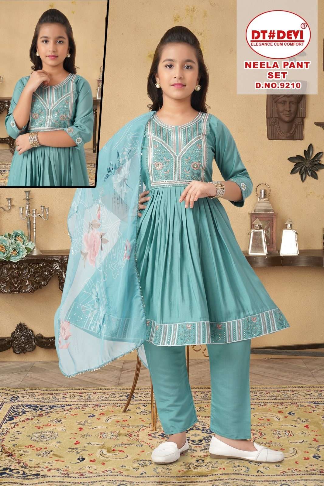 NEELA 9210 BY ASLIWHOLESALE DESIGNER PURE ROMAN SILK EMBROIDERY KIDS DRESSES-00308