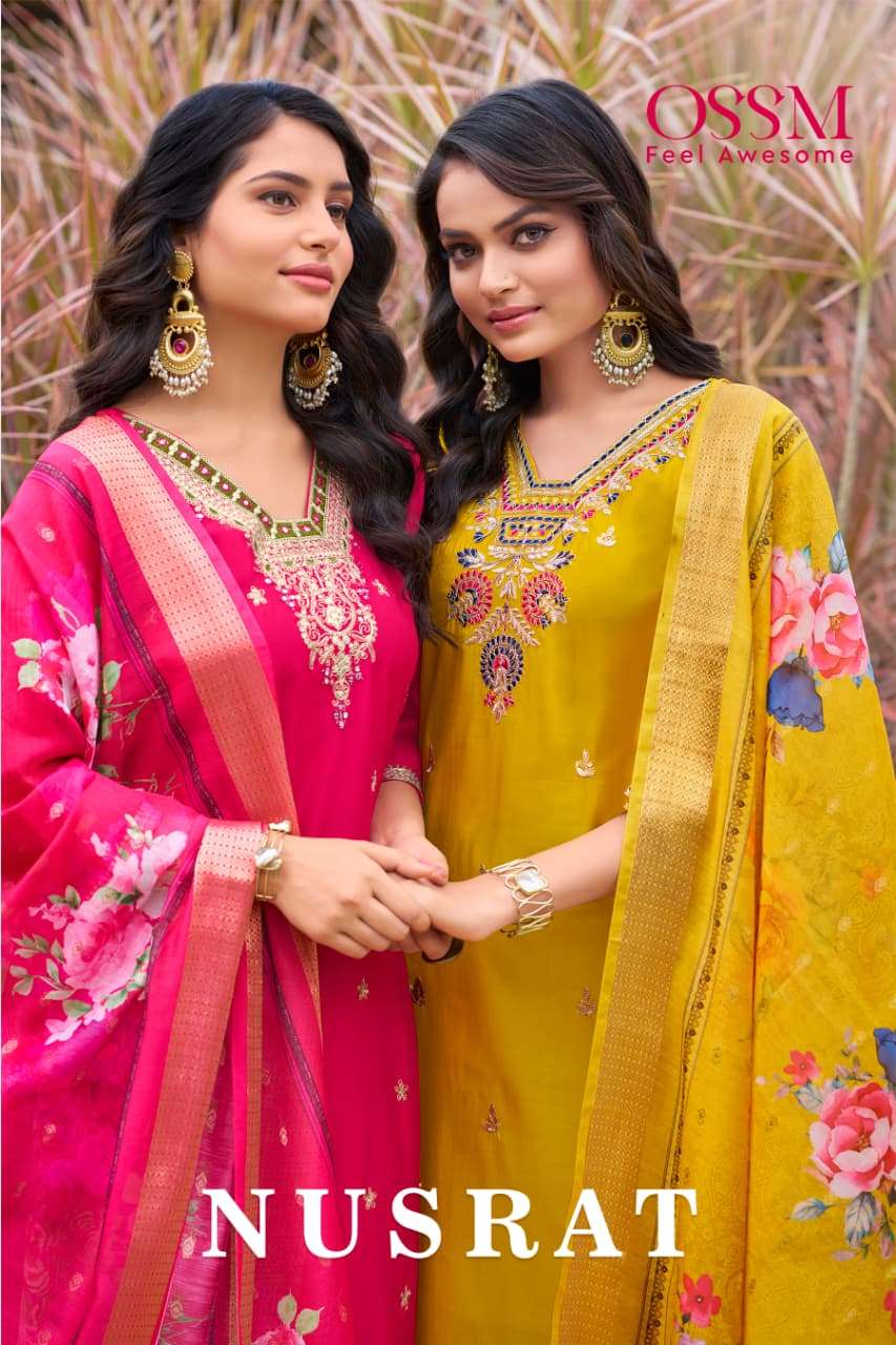 OSSM NURSAT 1001 TO 1006 SERIES PURE ROMAN SILK EMBROIDERY DRESSES-00140