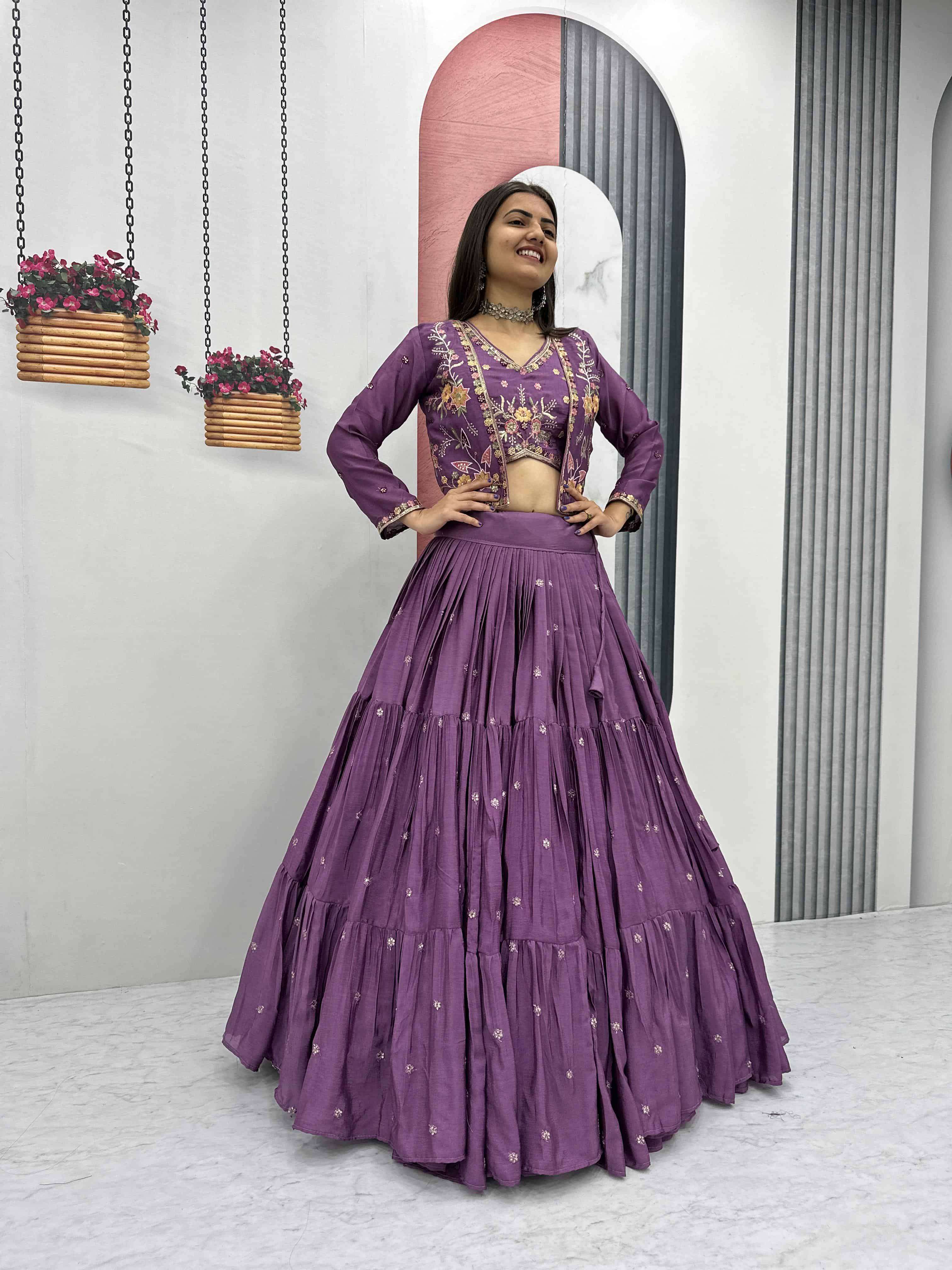 PC-538 BY ASLIWHOLESALE DESIGNER PURE CHINON EMBROIDERY LEHENGAS-00045