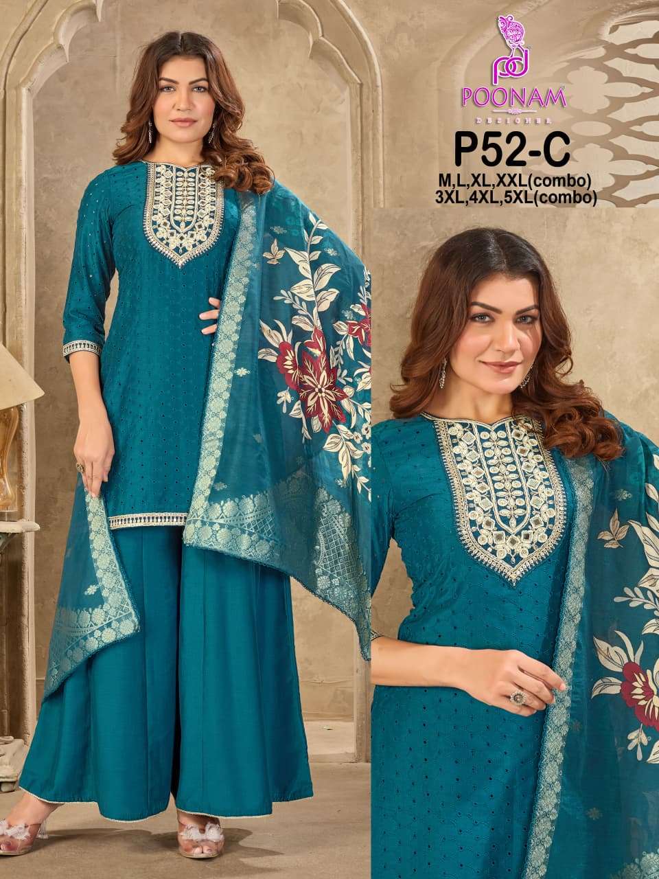 POONAM P52 A TO C SERIES PURE MUSLIN EMBROIDERY DRESSES-00014