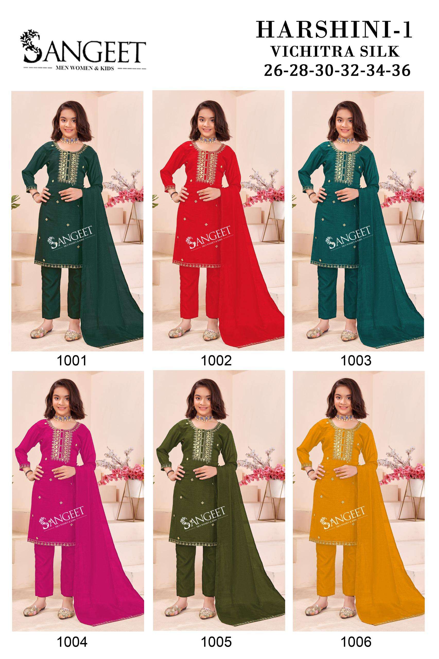 SANGEET HARSHINI-1 1001 TO 1006 SERIES PUE VICHITRA SILK KIDS WEAR-00305
