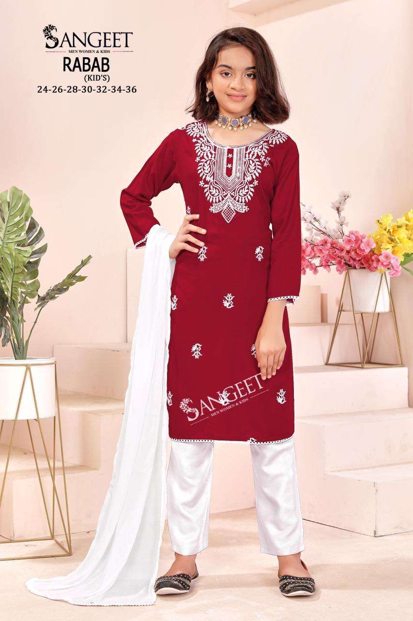 SANGEET RABAB-1 PURE RAYON EMBROIDERY KIDS DRESSES-00305