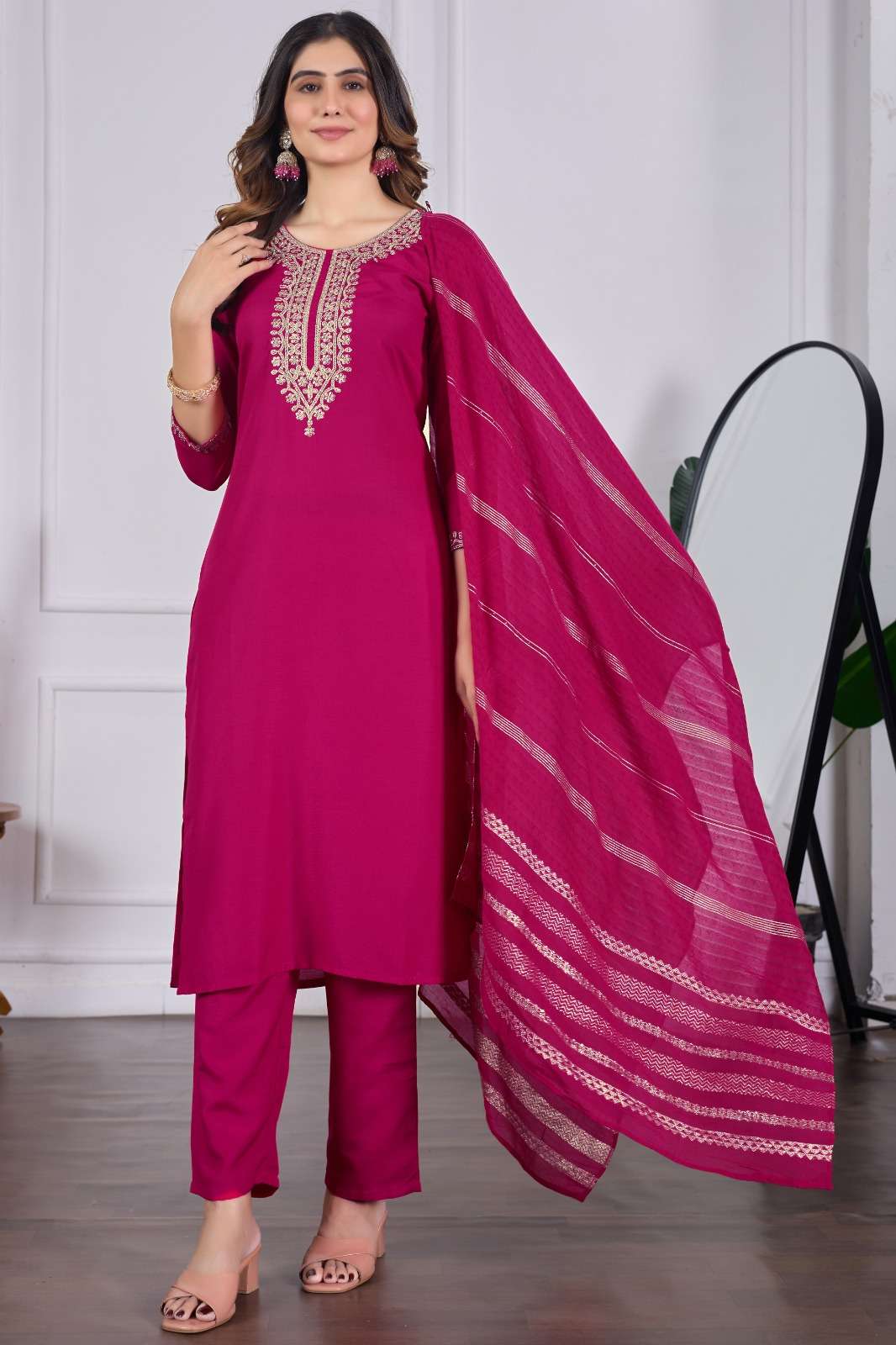 SC643 BY ASLIWHOLESALE DESIGNER PURE VICHITRA SILK EMBROIDERY DRESSES-00264