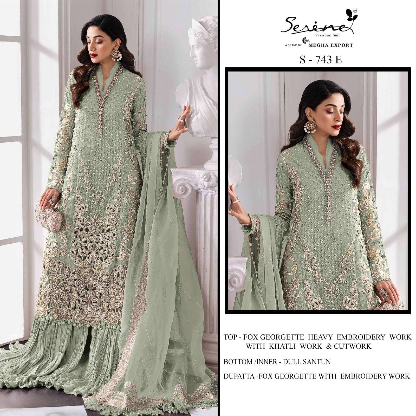 SERENE S-743 E TO H SERIES PURE FAUX GEORGETTE EMBROIDERY PAKISTANI DRESSES-00201