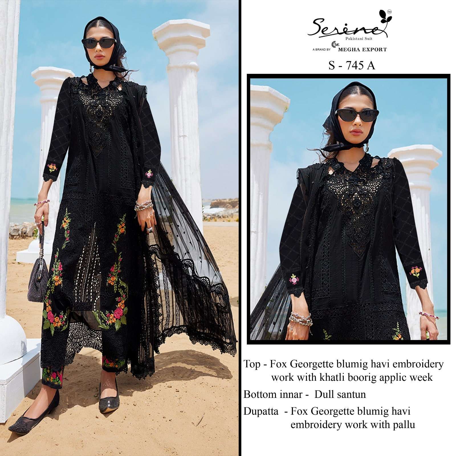SERENE S-745 PURE FAUX GEORGETTE EMBROIDERY PAKISTANI DRESSES-00201