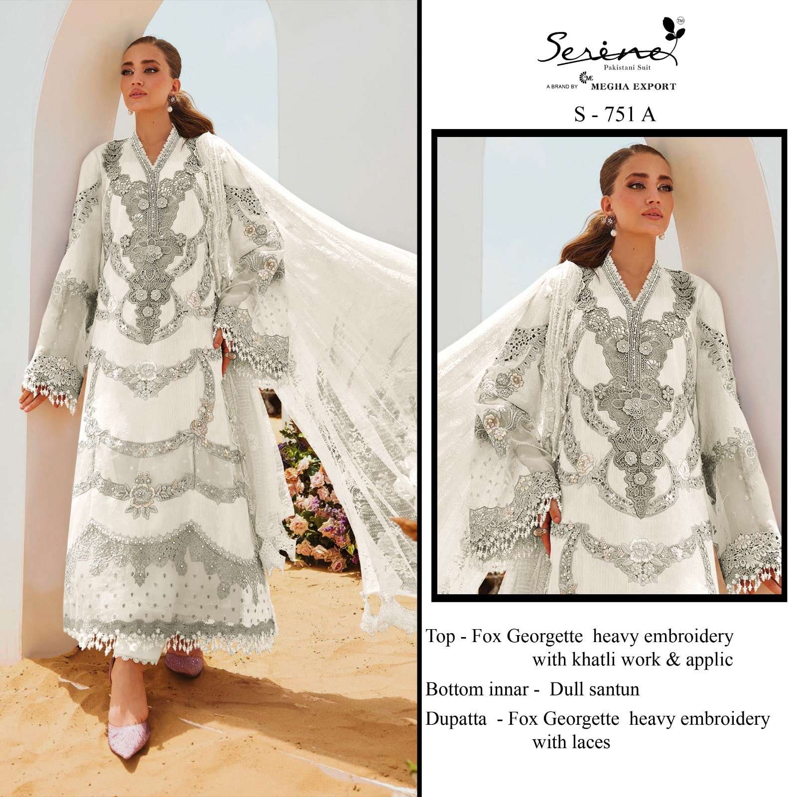 SERENE S-751 PURE FAUX GEORGETTE EMBROIDERY PAKISTANI DRESSES-00201