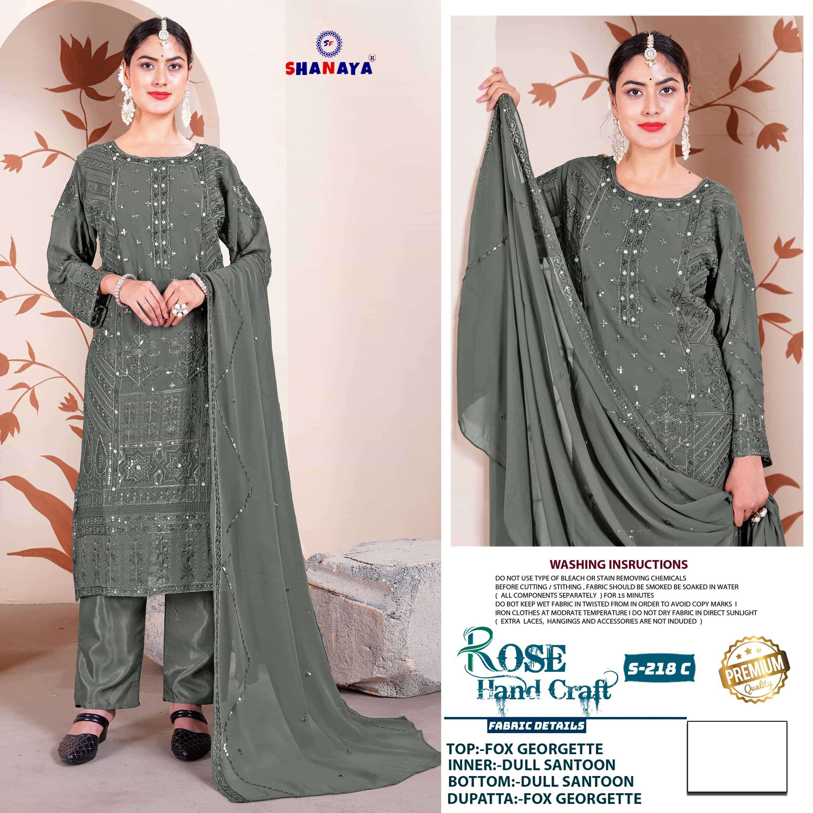 SHANAYA FASHION ROSE HAND CRAFT S-218 PURE FAUX GEORGETTE EMBROIDERY PAKISTANI DRESSES-00201