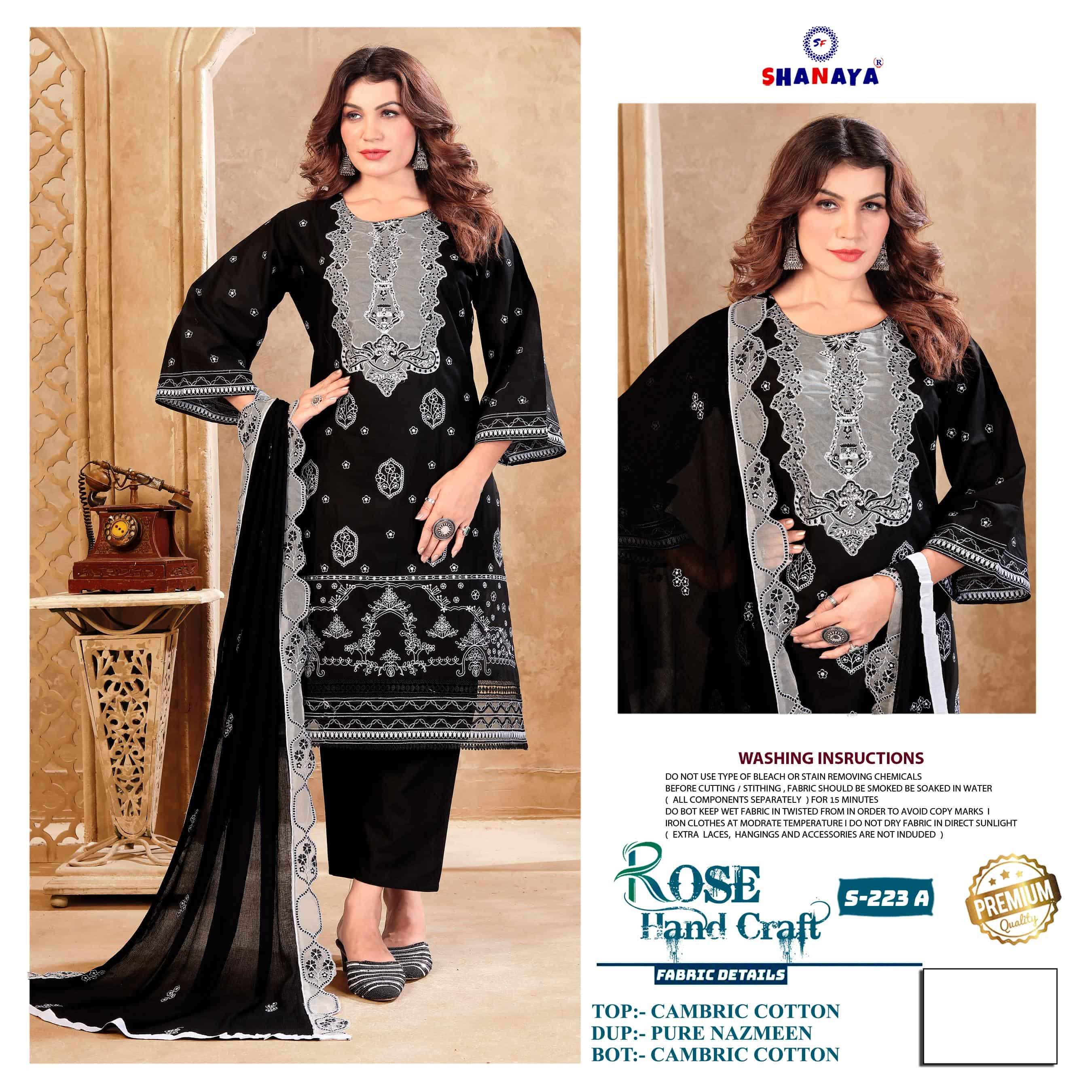 SHANAYA FASHION ROSE HAND CRAFT S-223 PURE CAMBRIC COTTON EMBROIDERY PAKISTANI DRESSES-00201