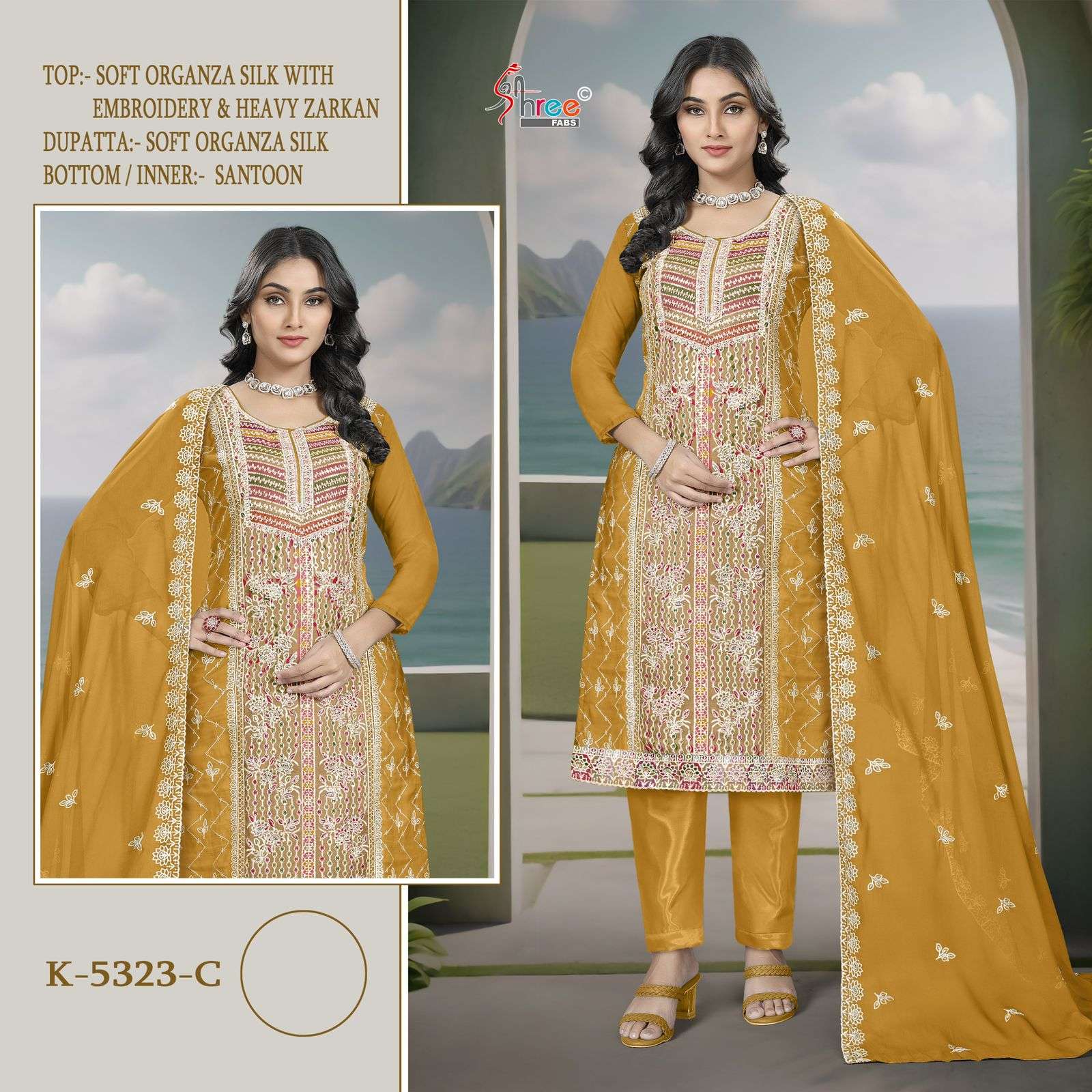 SHREE FAB K-5323 SERIES PURE ORGANZA EMBROIDERY PAKISTANI DRESSES-00201