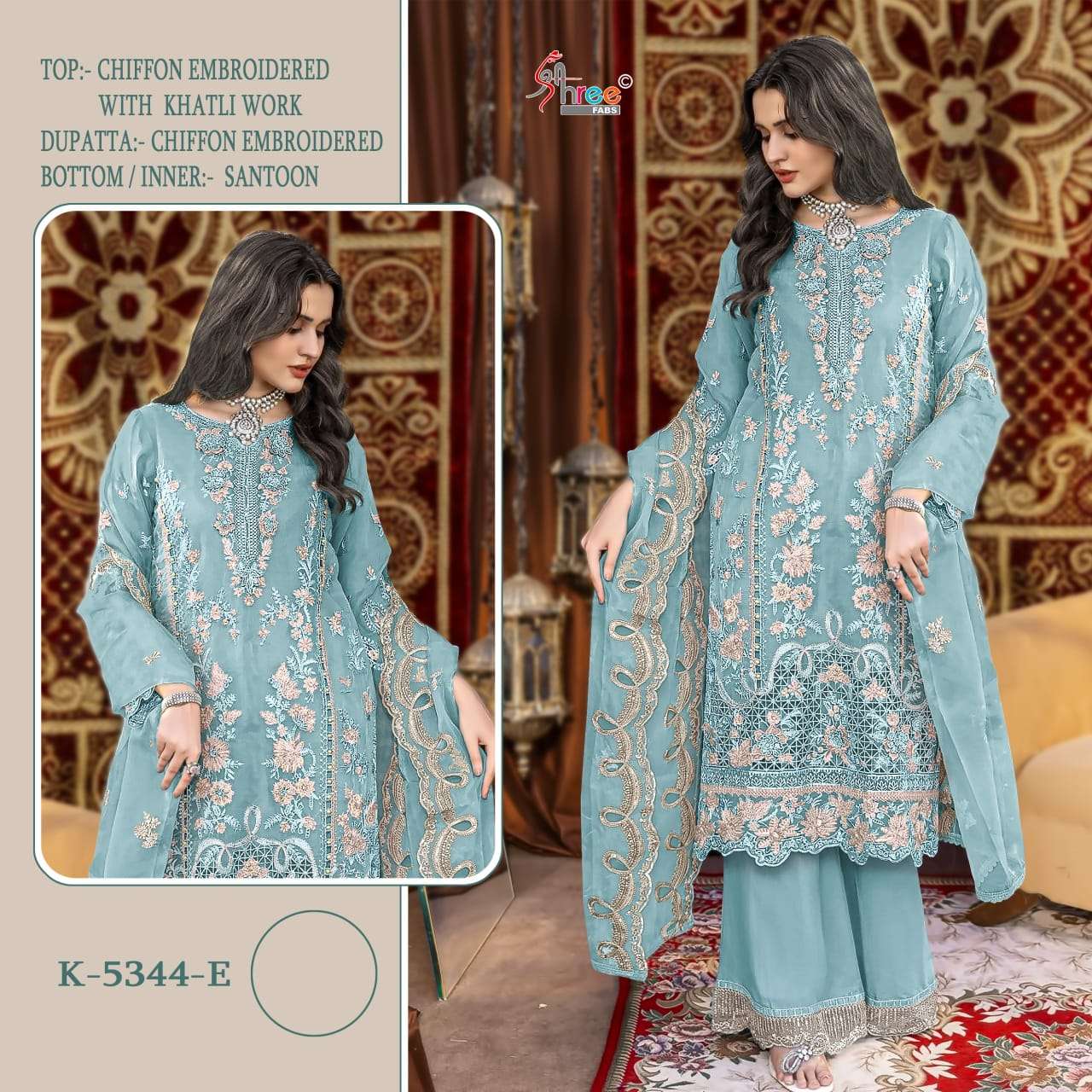 SHREE FAB K-5344 SERIES PURE CHIFFON EMBROIDERY PAKISTANI DRESSES-00201